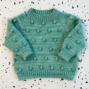 Hand knit by me, baby popcorn merino wool sweater. M&P yarn. Size 0-6m